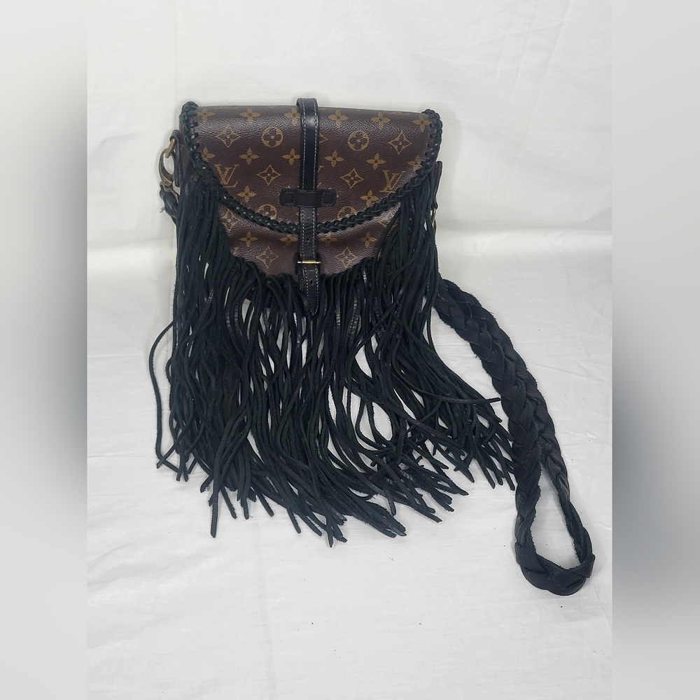 Vintageboho Louis Vuittom Brown and Black Fringe Crossbody Bag
